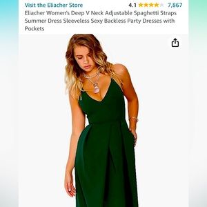 Eliacher tea length fit and flare dress with POCKETS! Dark green, size 8.
